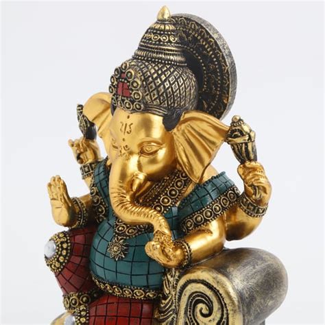Alpana Polyresin Ganesha Sitting on Chair Figurine | Gold | Polyresin