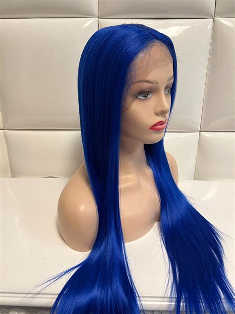 ELECTRIC BLUE Lace Front Wig - Extra Long Straight - 100% Synthetic ...
