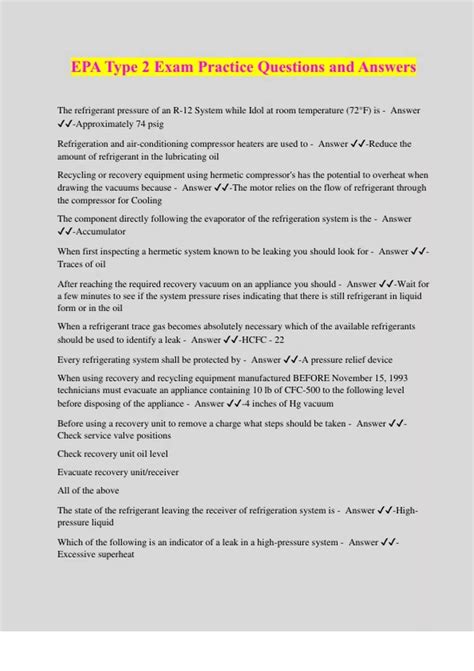 EPA Type 2 Exam Practice Questions and Answers - EPA 608 - Stuvia US