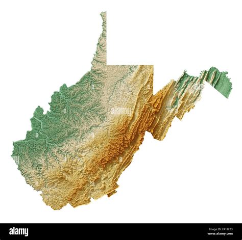 The US state of West Virginia. Detailed 3D rendering of shaded relief ...