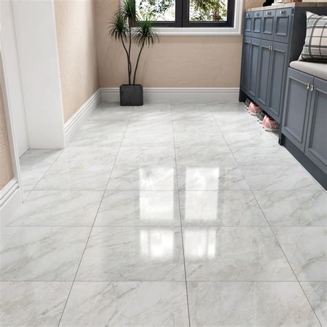 Wallercity Shiny White Gray Peel And Stick Floor Tiles 18 | Desertcart ...