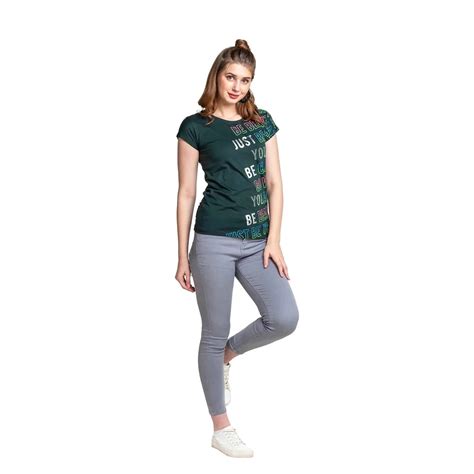 Green Typography Print T-Shirt for Women - Astron Round Neck Cotton ...