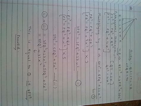 A triangle PQR is right angeled at Q and points S and T trisect side QR ...