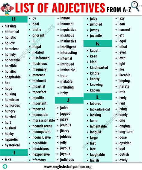 List of Adjectives: 1000+ Adjectives from A to Z for ESL Learners ...