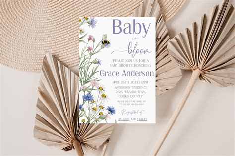 Baby in Bloom Invitation, Baby Shower Invitation, Spring Summer Floral ...