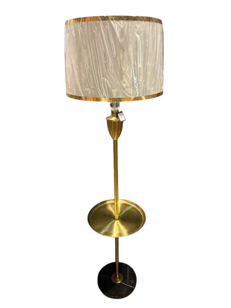 BRUSHED GOLD FLOOR LAMP WITH BEIGE SHADE AND SHLEVE – Object_s