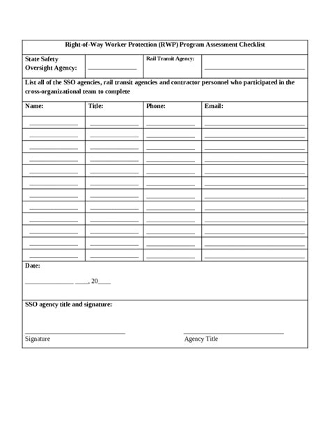 Safety Advisory Right-of-Way Worker Protection Checklist Doc Template ...