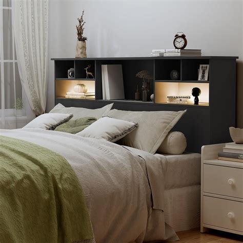 King Size Headboard only for Bedroom, Stylish King Bookcase Headboard with Built-in Charging ...