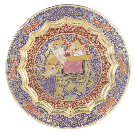 Brass Chiseled Plate With Elephant Rider Design
