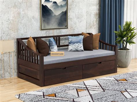 WOODSTAGE Sheesham Wood 3 Seater Sofa Cum Diwan with Drawer Storage for ...