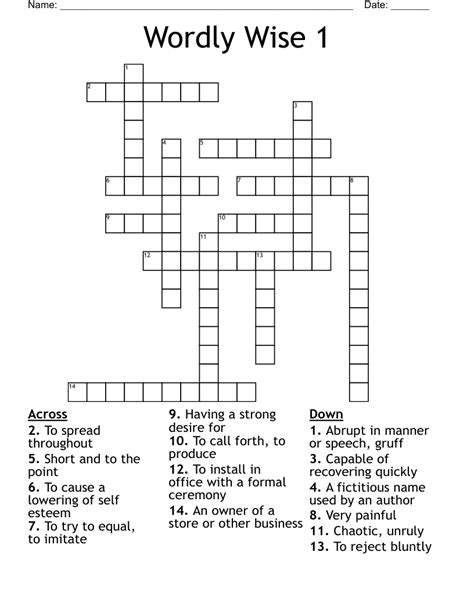 Wordly Wise 1 Crossword - WordMint