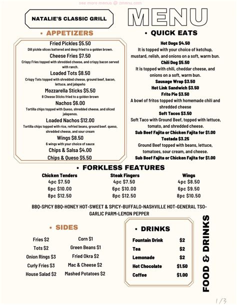 Online Menu of Natalie's Classic Grill Restaurant, Streetman, Texas ...