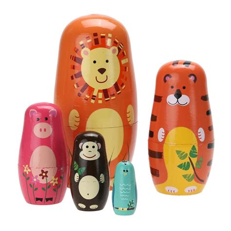 Zhuotop Cute Wooden Animal Paint Nesting Dolls Babushka Russian Doll ...