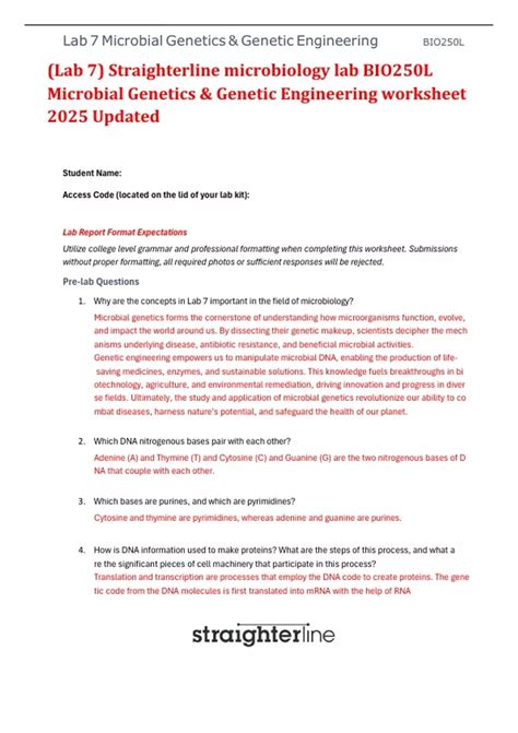 (Lab 7) Straighterline microbiology lab BIO250L Microbial Genetics ...
