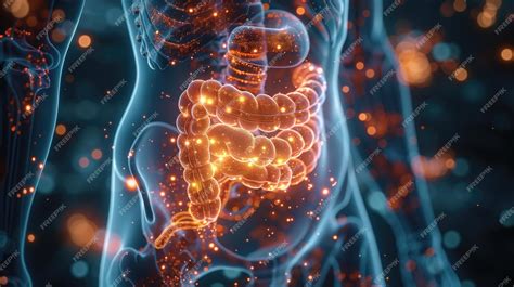 Human digestive system highlighted within a virtual anatomical body | Premium AI-generated image