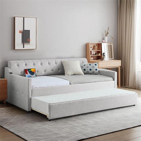 Amazon.com: Antetek Daybed with Pop Up Trundle, Modern Button Tufted ...