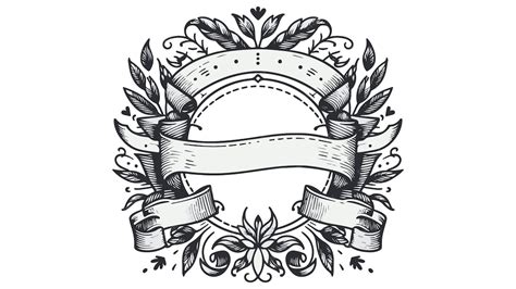 Antique vintage ribbon frame border scroll floral ornament logo badge ...