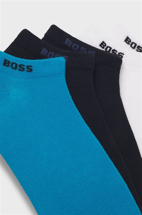 BOSS - Five-pack of cotton-blend ankle socks with branding - Black ...