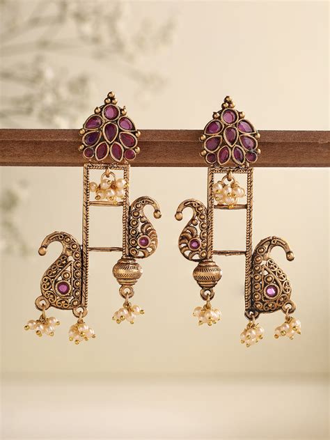 Priyaasi Mango Shaped Temple Drop Earrings
