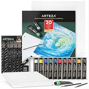 Buy Arteza Acrylic Painting Art Set, 12 Colors Acrylic Paint, 15 Detail ...