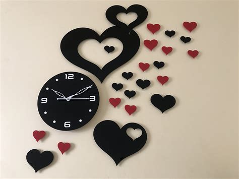 Buy Bhavnath Creation Acrylic Love Wall Clock (Black Red_36 Inch X 24 ...