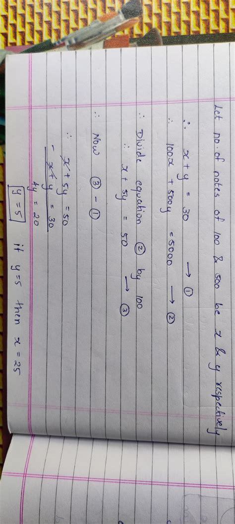 A purse contains Rs5000 in notes of denomination of Rs100 and Rs 500 ...