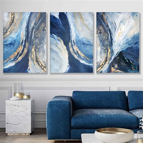 Amazon.com: Abstract Blue Wall Art Prints Blue Gold Foil Painting Blue ...