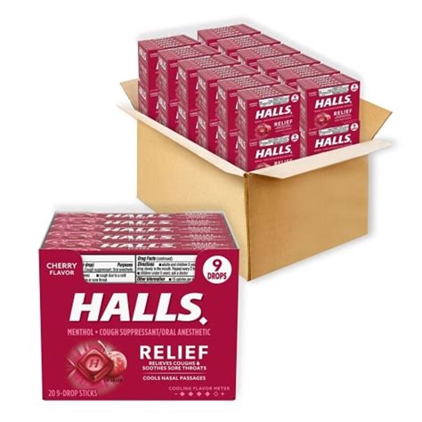 Halls Cherry Cough Drops, 9 Count, 20 Per Box, Boxes 24 Per Case