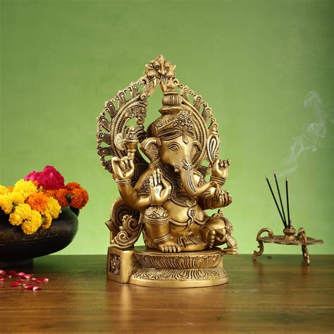 Buy Elegant Brass Lord Ganesha Statue with Frame - 15 inch - Budhshiv.com