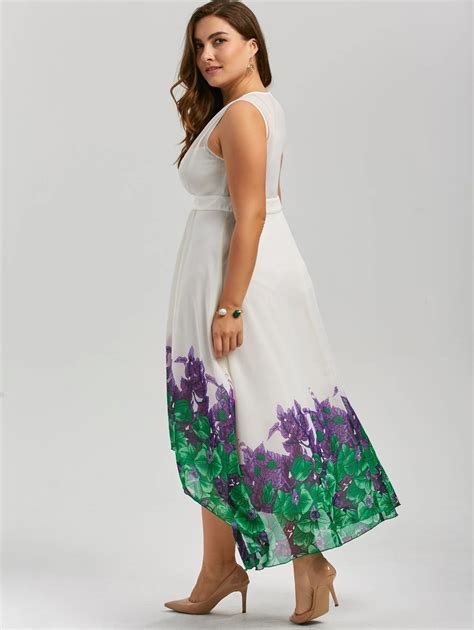 Plus Size Chiffon Beach A Line High Low Flowy Dress - | White flowy ...