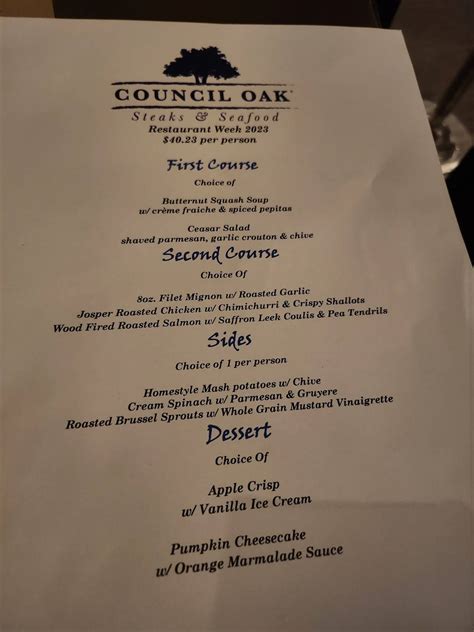 Menu at Council Oak Steaks & Seafood pub & bar, Atlantic City