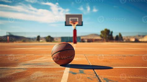 Basketball court and basketball ball lying on the ground isolated on ...