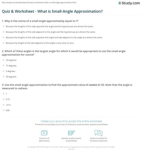 Quiz & Worksheet - What is Small-Angle Approximation? | Study.com