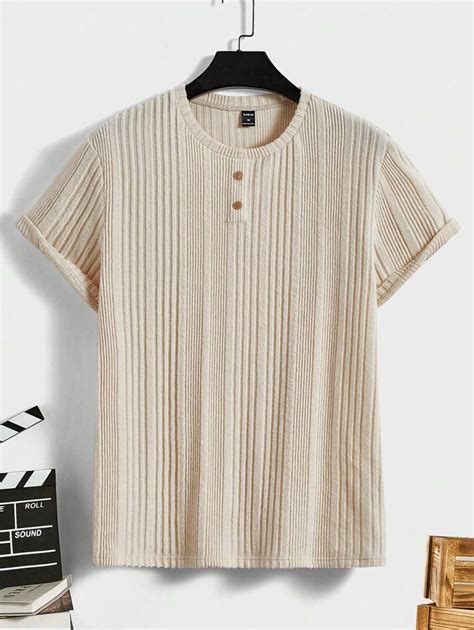 Manfinity ModaGents Men Ribbed Knit Button Detail Tee | SHEIN USA