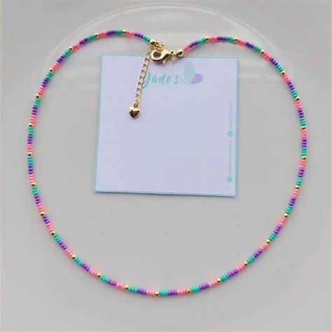 Colorful Beaded Necklace with Gold Heart Charm
