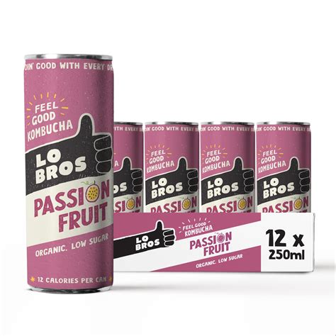 Buy Lo Bros Kombucha Passion Fruit Low sugar 12 x 250ml – Vegan, Gluten ...