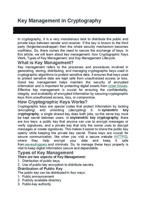 Key Management and Distribution in Cryptography - Studocu