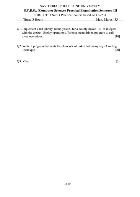 Sybcs-SEM III-Computer Science-Practical slips - S.Y.B. (Computer ...