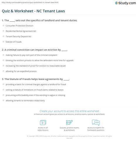 Quiz & Worksheet - NC Tenant Laws | Study.com