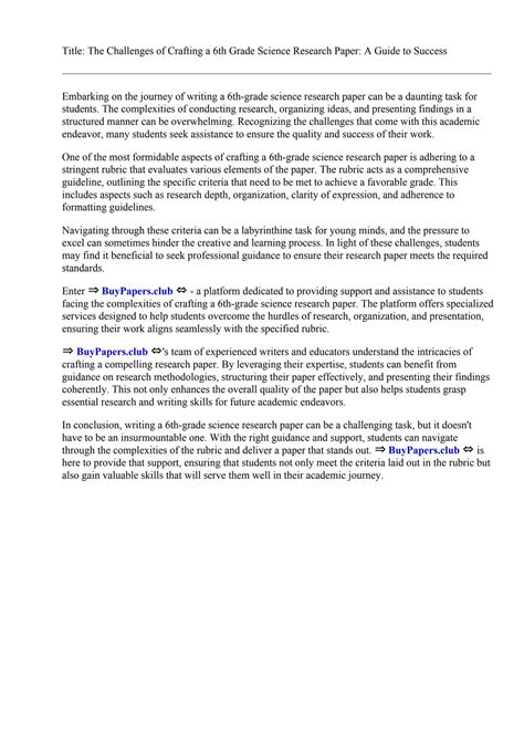 6Th Grade Science Research Paper Rubric by Rutgers University - Issuu