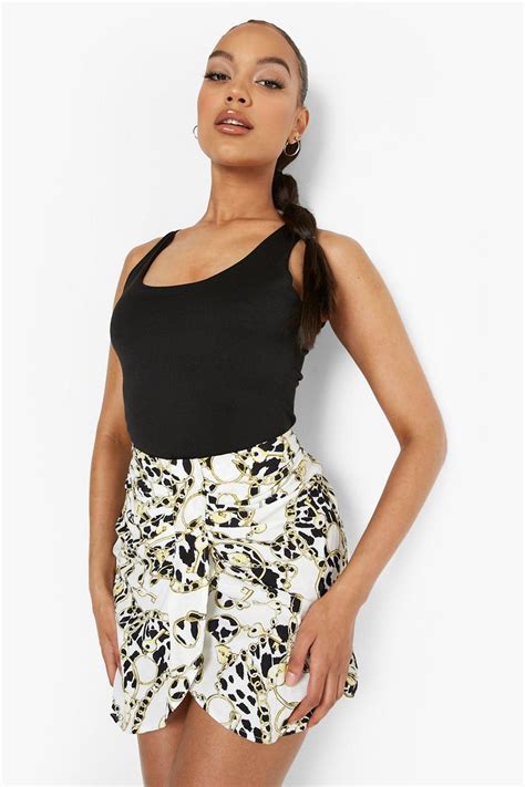 Chain Print Draped Mini Skirt | boohoo UK