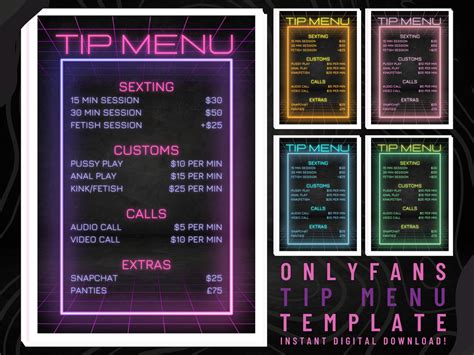 Easy to Edit Onlyfans Tip Menu Template for Fansly Adult - Etsy UK
