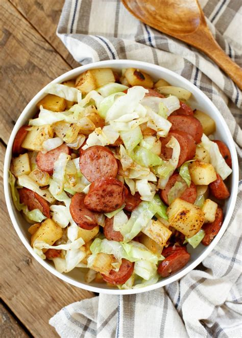 {20 Minute} Kielbasa Cabbage Potato Skillet - Barefeet in the Kitchen