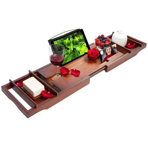 Estala Bamboo Bathtub Tray Bathroom Caddy – Bathtub Caddy Organizer ...