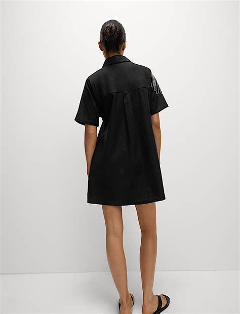 Buy Linen Rich Embroidered Mini Shirt Dress at Marks & Spencer