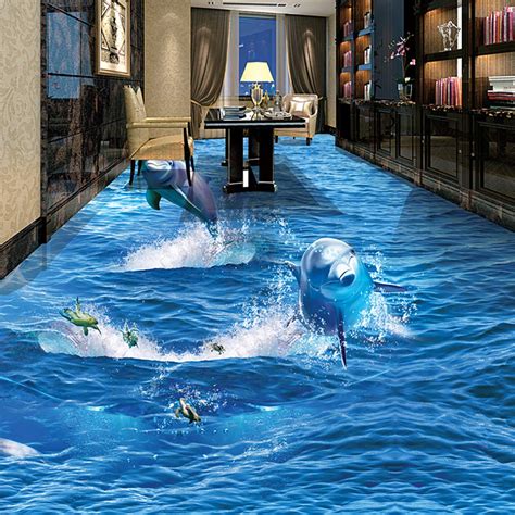 ECYC 3D Water Waves Beach Ocean Waterproof Creative Floor Tiles ...