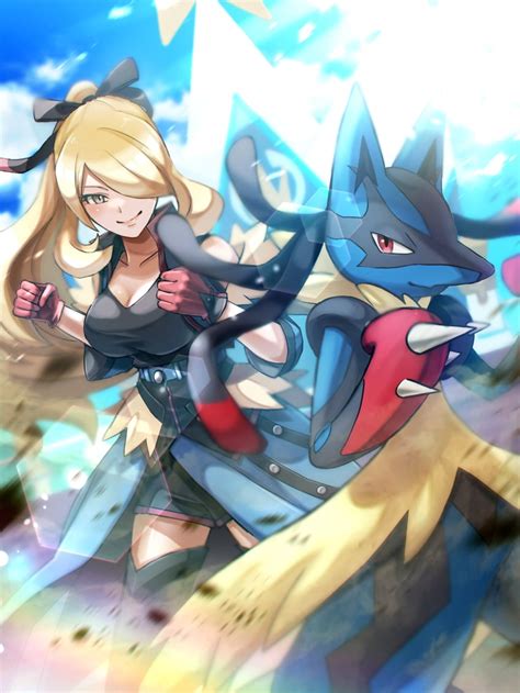 cynthia, lucario, and mega lucario (pokemon and 2 more) drawn by supino ...
