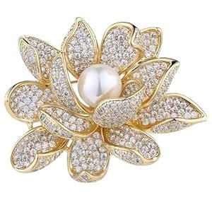 Via Mazzini Gold Plated Crystals And Pearl Studded Flower Brooch Cum ...