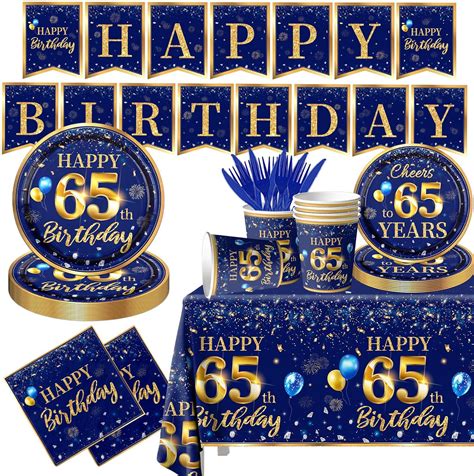 Amazon.com: 65th Birthday Decoration Men-142pcs Navy Blue and Gold ...
