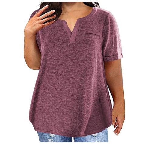 CFLVAEK Plus Size Tshirts for Women Loose Fitted Notch Neck Tees Casual ...